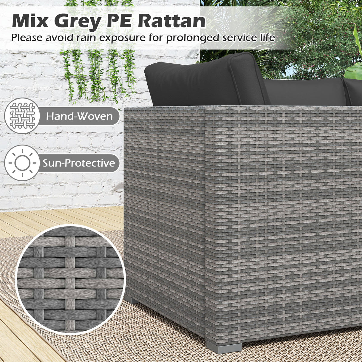 Juego de sofá seccional de patio de 3 piezas, de ratán PE, juego de muebles modulares con cojines suaves