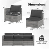 Juego de sofá seccional de patio de 3 piezas, de ratán PE, juego de muebles modulares con cojines suaves