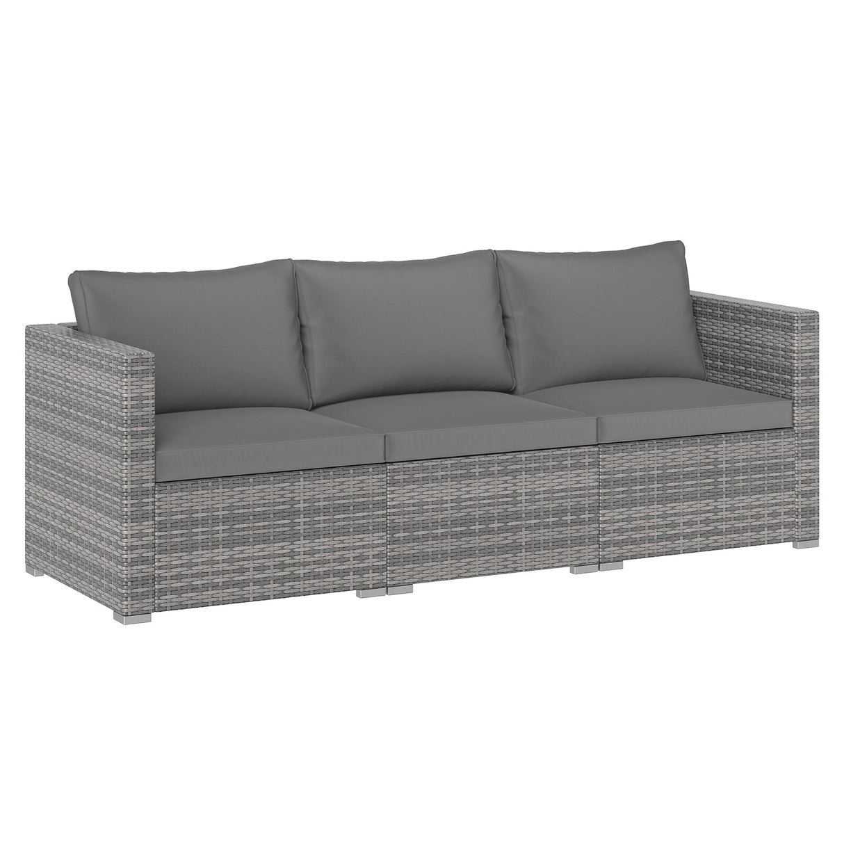Juego de sofá seccional de patio de 3 piezas, de ratán PE, juego de muebles modulares con cojines suaves