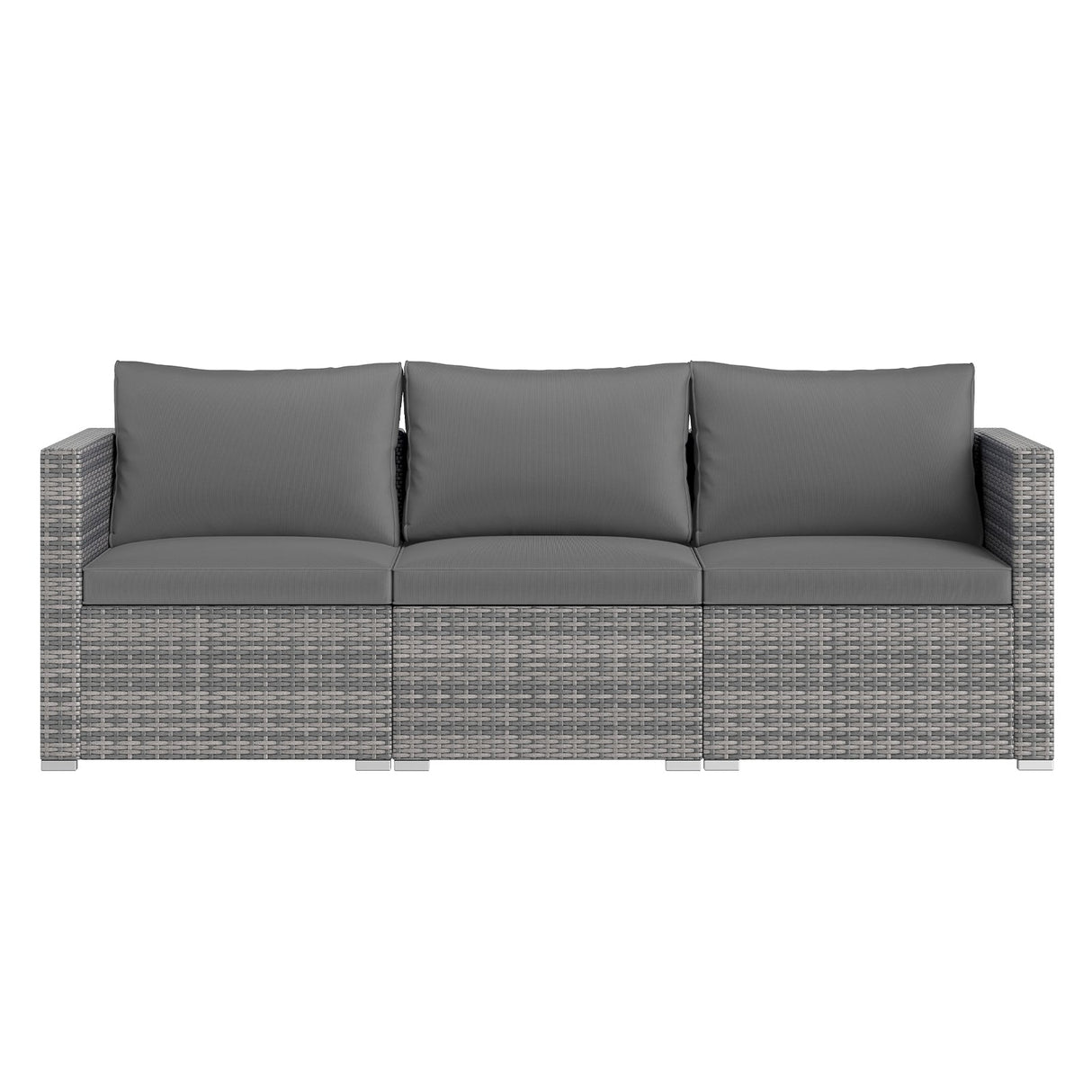 Juego de sofá seccional de patio de 3 piezas, de ratán PE, juego de muebles modulares con cojines suaves