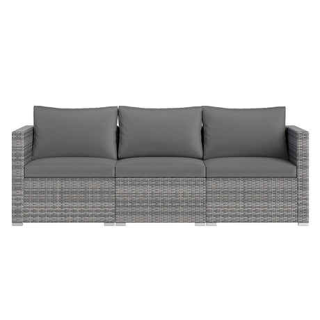 Juego de sofá seccional de patio de 3 piezas, de ratán PE, juego de muebles modulares con cojines suaves