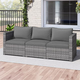 Juego de sofá seccional de patio de 3 piezas, de ratán PE, juego de muebles modulares con cojines suaves
