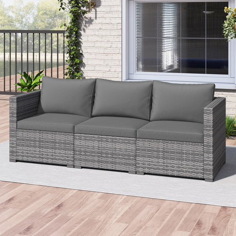 Juego de sofá seccional de patio de 3 piezas, de ratán PE, juego de muebles modulares con cojines suaves