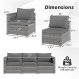 Juego de sofá seccional de patio de 3 piezas, de ratán PE, juego de muebles modulares con cojines suaves