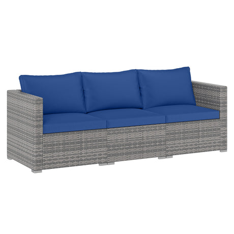 Juego de sofá seccional de patio de 3 piezas, de ratán PE, juego de muebles modulares con cojines suaves