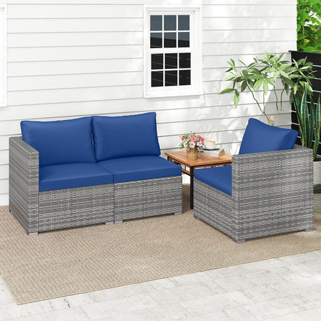 Juego de sofá seccional de patio de 3 piezas, de ratán PE, juego de muebles modulares con cojines suaves