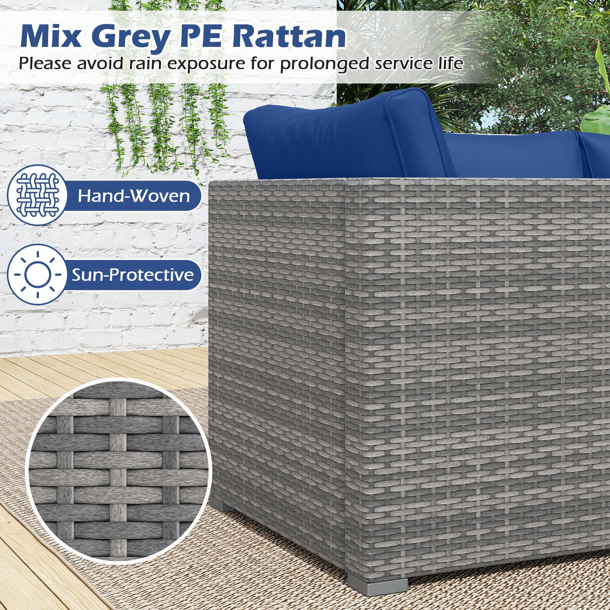 Juego de sofá seccional de patio de 3 piezas, de ratán PE, juego de muebles modulares con cojines suaves