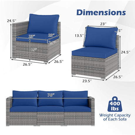 Juego de sofá seccional de patio de 3 piezas, de ratán PE, juego de muebles modulares con cojines suaves
