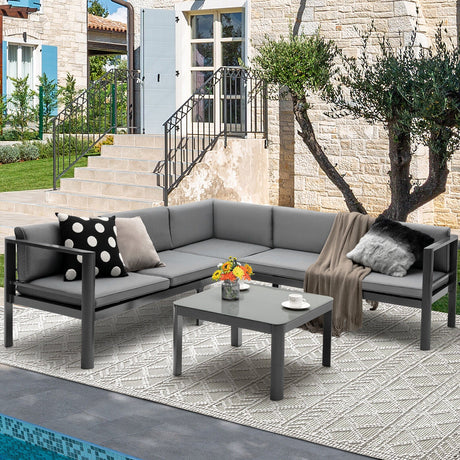 Juego de muebles de patio de aluminio de 3 piezas con respaldo ajustable de 6 niveles - Gris