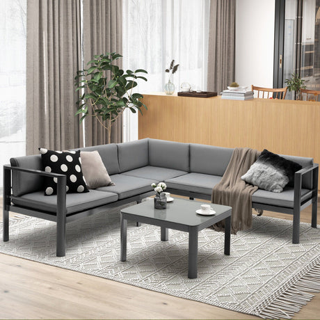 Juego de muebles de patio de aluminio de 3 piezas con respaldo ajustable de 6 niveles - Gris