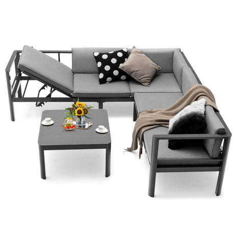 Juego de muebles de patio de aluminio de 3 piezas con respaldo ajustable de 6 niveles - Gris