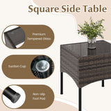 Juego de 3 Piezas de Conversación para Patio de Mimbre con Cojines y Mesa de Centro de Cristal Templado - Beige