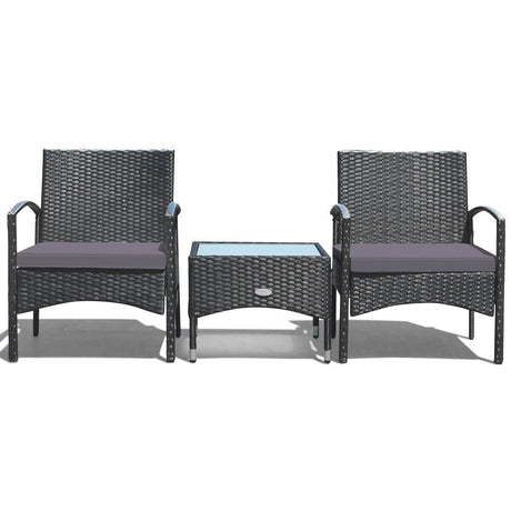 Juego de muebles de patio de ratán de mimbre de 3 piezas con cojín para jardín trasero
