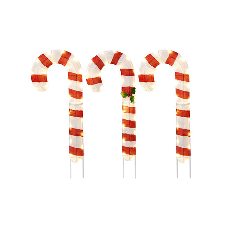 3 Bastones de Caramelo Iluminados con 75 Luces LED y Estacas de Tierra