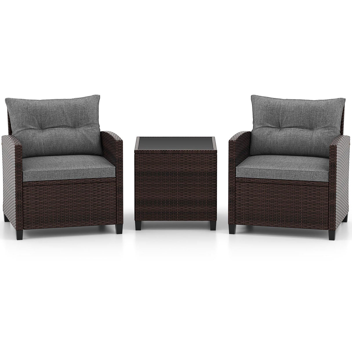 3 Pcs Patio Rattan Furniture Set Cushioned Conversation Set Coffee Table-Beige