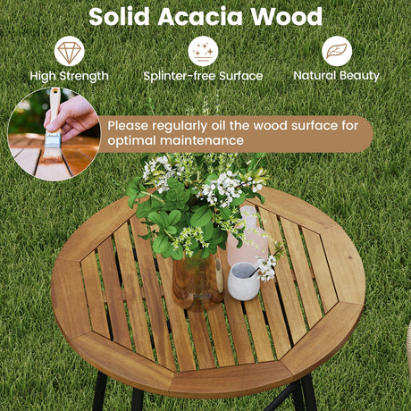 Juego de barra para patio de 3 piezas de cuerda tejida con cojines suaves y tablero de mesa de madera de acacia - Beige