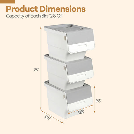 3 Contenedores de almacenamiento con ruedas Cajas de plástico apilables con tapa abatible (P)