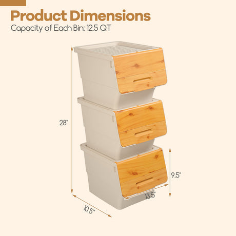 3 Contenedores de almacenamiento con ruedas Cajas de plástico apilables con tapa abatible (P)