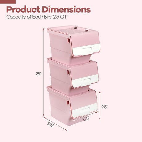 3 Contenedores de almacenamiento con ruedas Cajas de plástico apilables con tapa abatible (P)