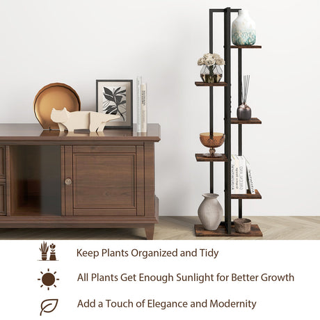 Juego de 3 Soportes Altos de Madera para Plantas, 4+5+6 Niveles, para Interior, Marrón Rústico