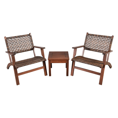 Juego de muebles de mimbre para patio exterior de madera de 3 piezas