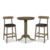 Juego de mesa de bar de madera de 3 piezas para 2 personas, mesa de pub redonda con base de pedestal y 2 taburetes sin respaldo