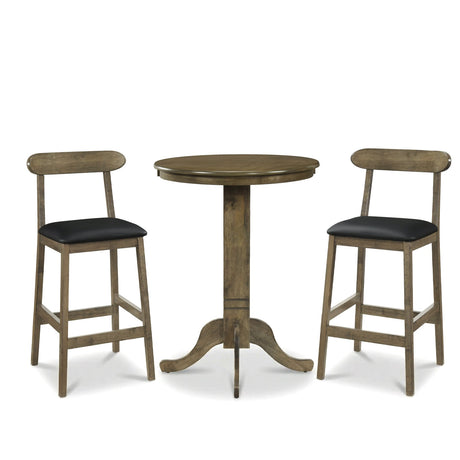 Juego de mesa de bar de madera de 3 piezas para 2 personas, mesa de pub redonda con base de pedestal y 2 taburetes sin respaldo
