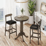 Juego de mesa de bar de madera de 3 piezas para 2 personas, mesa de pub redonda con base de pedestal y 2 taburetes sin respaldo