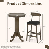 Juego de mesa de bar de madera de 3 piezas para 2 personas, mesa de pub redonda con base de pedestal y 2 taburetes sin respaldo