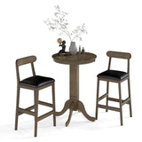 Juego de mesa de bar de madera de 3 piezas para 2 personas, mesa de pub redonda con base de pedestal y 2 taburetes sin respaldo