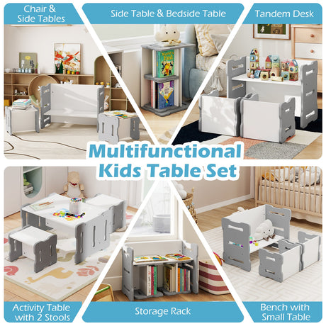 Juego para niños pequeños de 3 piezas con 2 taburetes y mesa de actividades