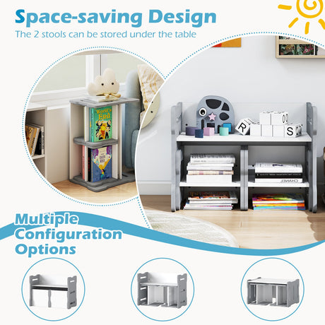 Juego para niños pequeños de 3 piezas con 2 taburetes y mesa de actividades