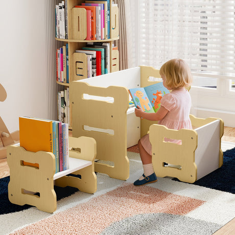 Juego para niños pequeños de 3 piezas con 2 taburetes y mesa de actividades