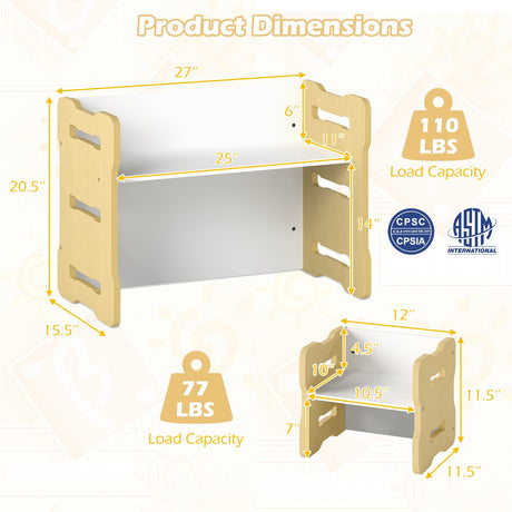 Juego para niños pequeños de 3 piezas con 2 taburetes y mesa de actividades
