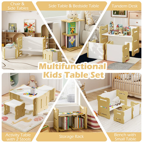 Juego para niños pequeños de 3 piezas con 2 taburetes y mesa de actividades