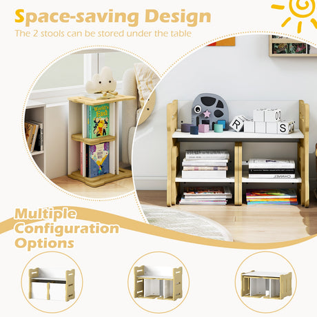 Juego para niños pequeños de 3 piezas con 2 taburetes y mesa de actividades