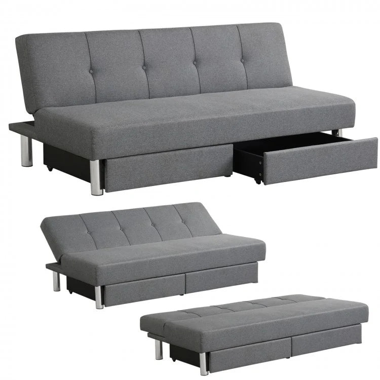 Sofá Cama Convertible de 3 Plazas con 2 Cajones Grandes y 3 Ángulos Ajustables