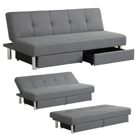 Sofá Cama Convertible de 3 Plazas con 2 Cajones Grandes y 3 Ángulos Ajustables