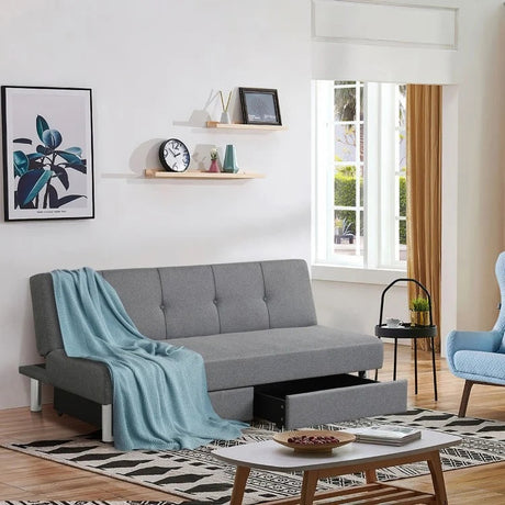 Sofá Cama Convertible de 3 Plazas con 2 Cajones Grandes y 3 Ángulos Ajustables