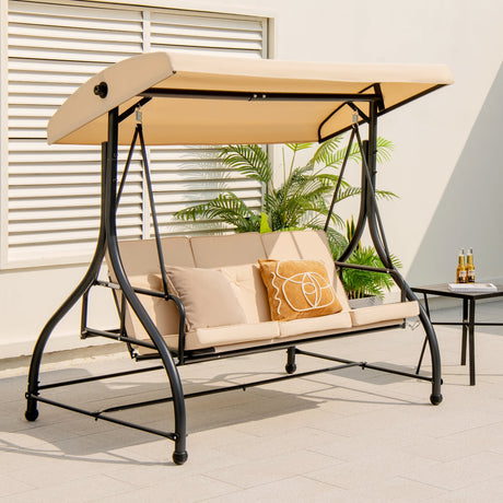 Columpio de Porche Exterior de 3 Asientos con Toldo Ajustable