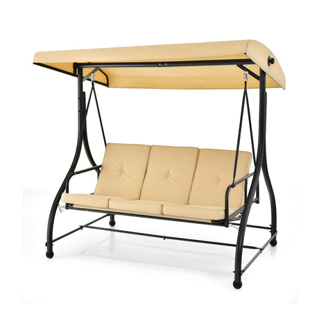 Columpio de Porche Exterior de 3 Asientos con Toldo Ajustable