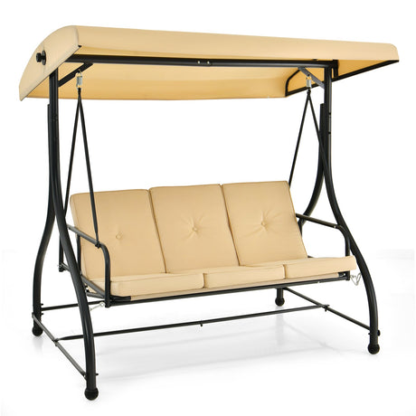 Columpio de Porche Exterior de 3 Asientos con Toldo Ajustable