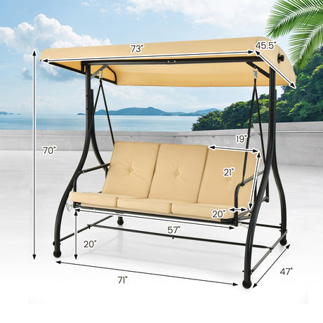Columpio de Porche Exterior de 3 Asientos con Toldo Ajustable