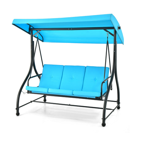 Columpio de Porche Exterior de 3 Asientos con Toldo Ajustable