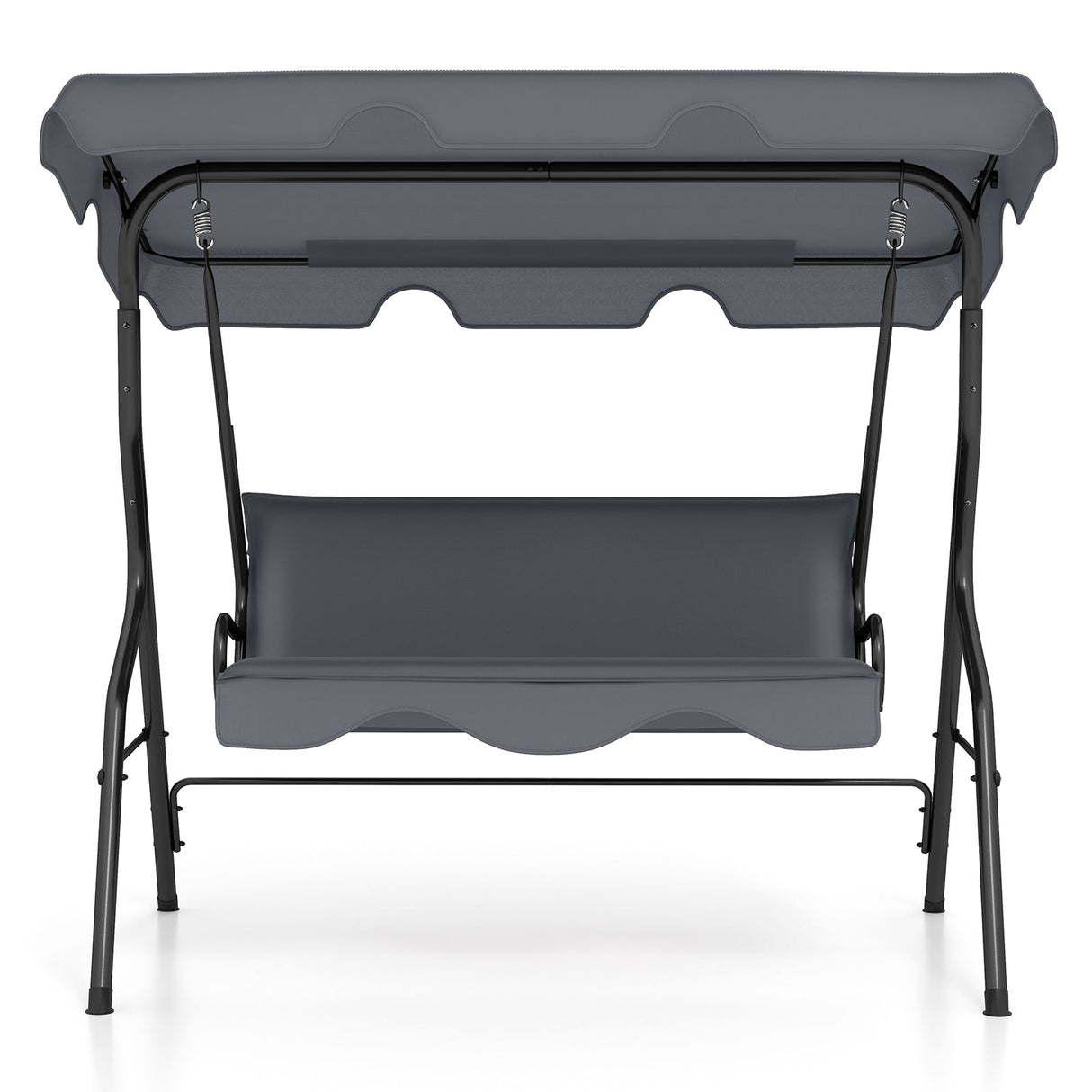 3 Seat Outdoor Patio Canopy Swing with Cushioned Steel Frame-Blue