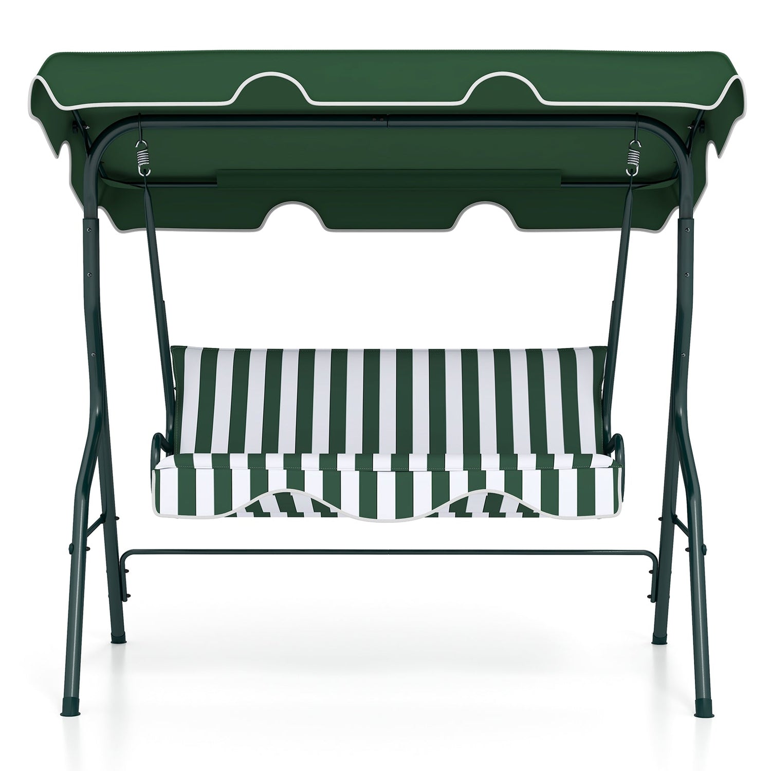 3 Seat Outdoor Patio Canopy Swing with Cushioned Steel Frame-Blue