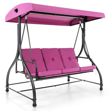 Columpio de Porche Exterior de 3 Asientos con Toldo Ajustable