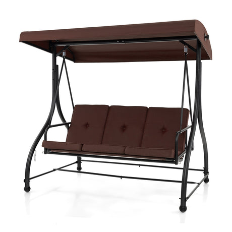 Columpio de Porche Exterior de 3 Asientos con Toldo Ajustable