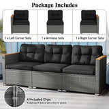 3-Seat Patio Couch Sofa PE Rattan Loveseat Furniture Set with Deep Seating and Cushion-Mix Grey