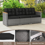 3-Seat Patio Couch Sofa PE Rattan Loveseat Furniture Set with Deep Seating and Cushion-Mix Grey